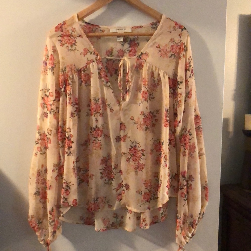 Peach blouse w/ flowers